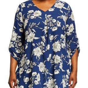 Bobeau Womens Plus Size 3X Floral Pleated Top NEW